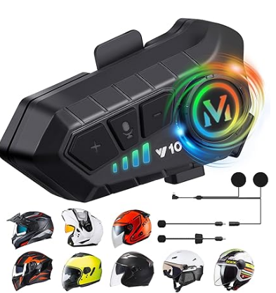 "Audifonos Inalambricos HELMET Moto-Vox: Impermeable IP67 + Bluetooth 5.0 + Manos Libres (Batería de Larga Duración