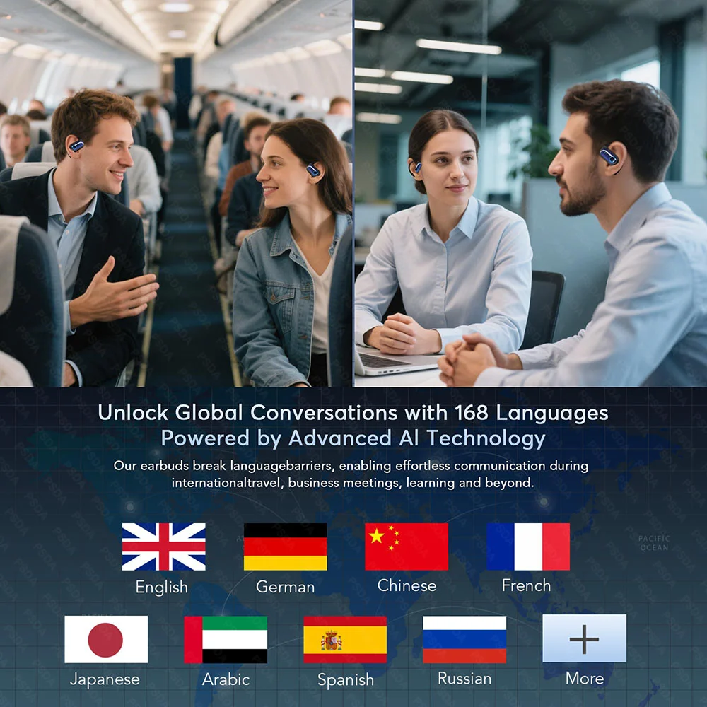 Más de 133 idiomas con IA, traducción por IA, auriculares Bluetooth 5.4, traductor, modo inteligente 4 en 1, pantalla táctil, auriculares en tiempo real. - Imagen 3