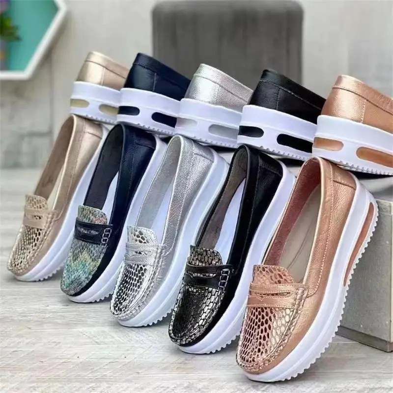 Zapatos casuales deportivos de cuero para mujer 2024, zapatillas de moda para mujer, zapatillas cómodas para caminar, mocasines gruesos y sexys al por mayor para mujer - Imagen 6